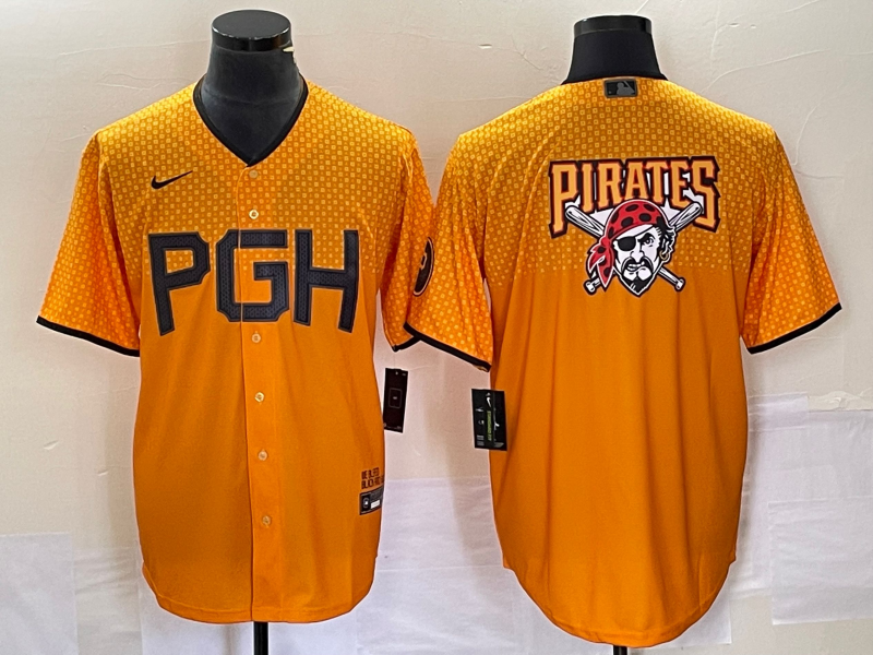 Men's Pittsburgh Pirates Gold 2023 City Connect Team Big Logo Stitched Jersey Men's Pittsburgh Pirates Gold 2023 City Connect Team Big Logo Stitched Jersey